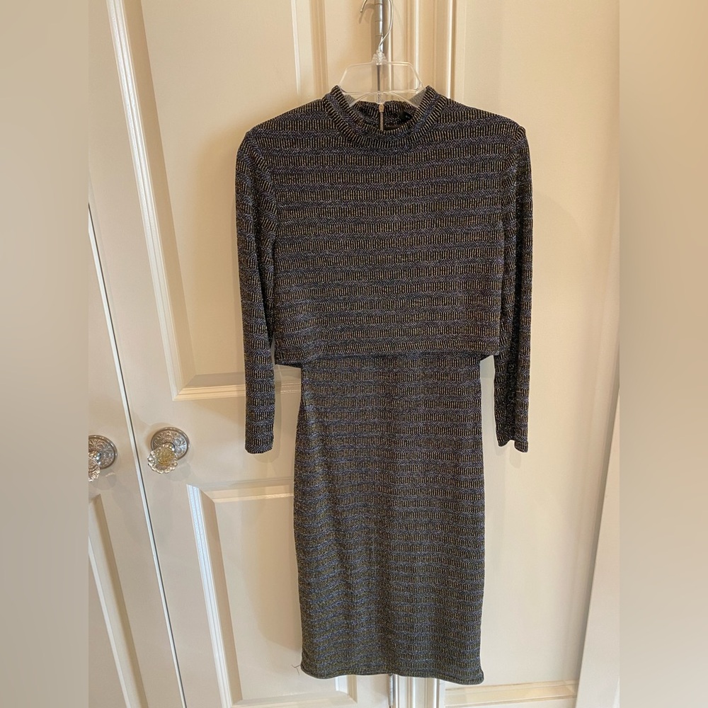 Endless Rose Black and Gold Long Sleeve Dress with cut outs at waist